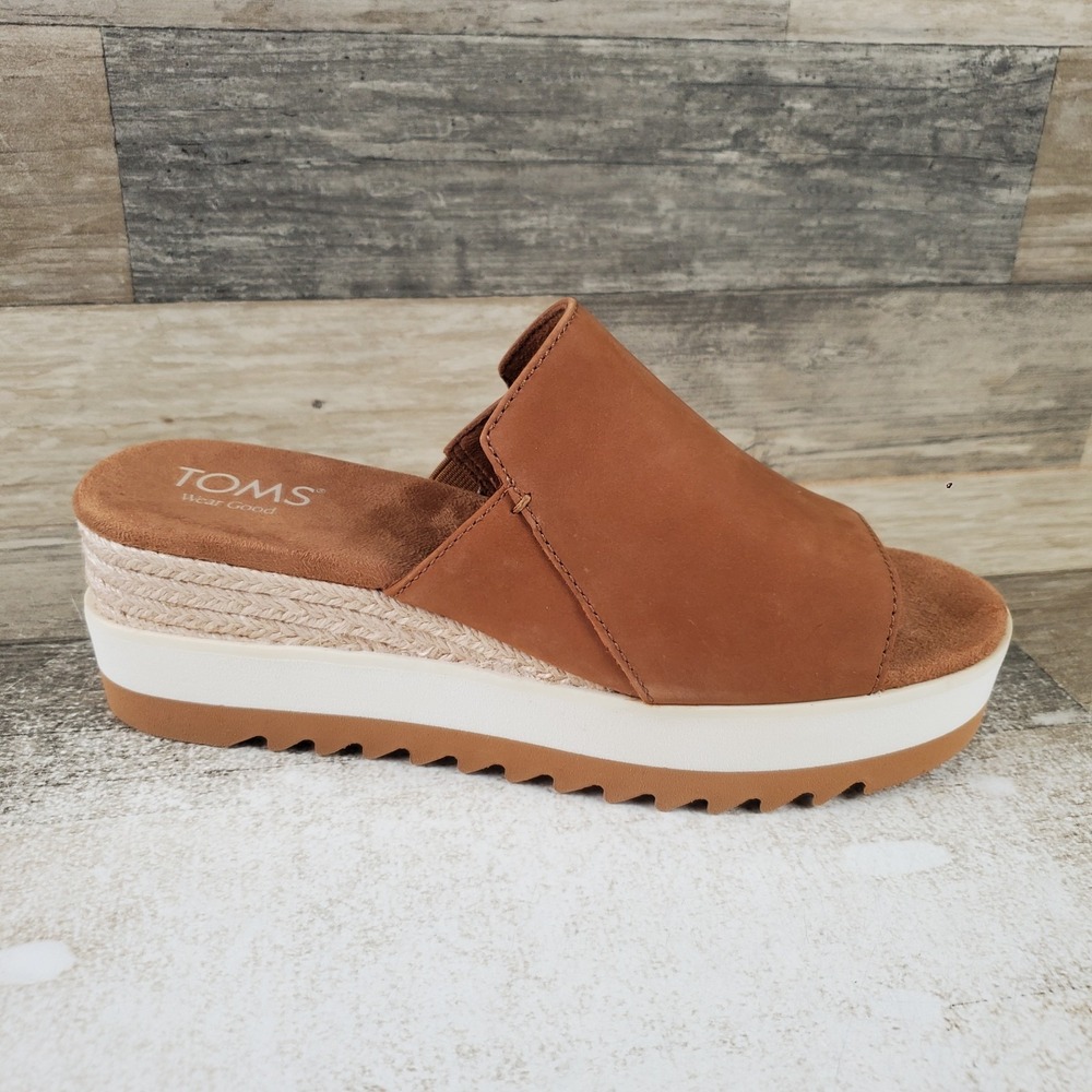 TOMS Diana Mule Womens Platform Wedge Sandals Sz 7.5 Brown Sugar Leather Slip On